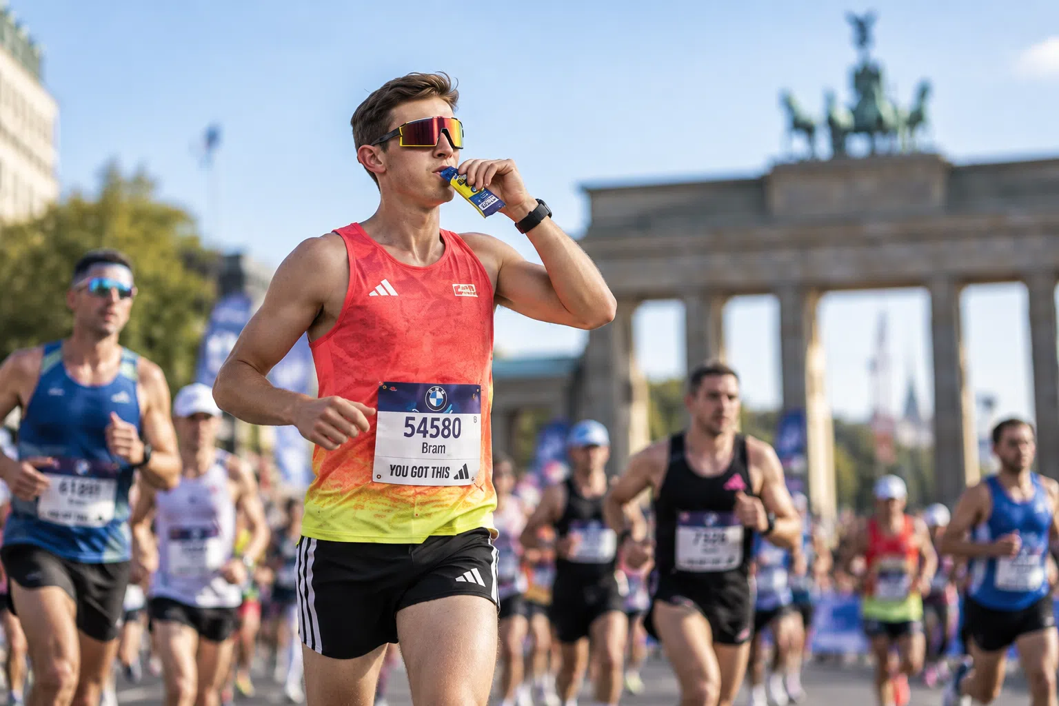 AI-gegenereerde illustratie van Bram tijdens de marathon van Berlijn